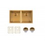 Brushed Gold Stainless Steel Handmade Double Bowls Top/Undermount Kitchen/Laundry Sink 770x450x215mm